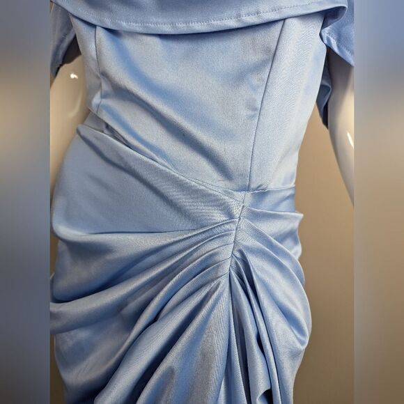 Pretty Little thing Blue Satin Draped Bardot Midi Dress 6 NWT - Picture 11 of 13